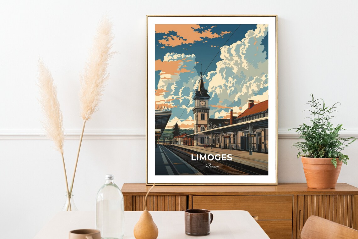 Limoges France Railway Station Clock Tower Travel Art Poster - Image 2