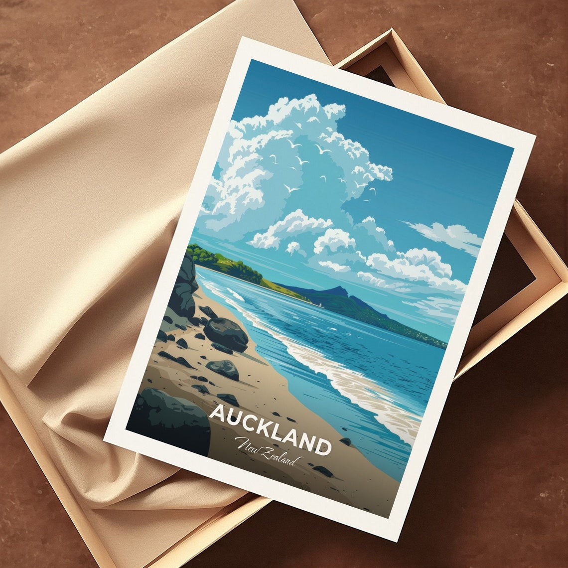 Auckland Rangitoto Island Sandy Beach Coast View Travel Poster - Image 3