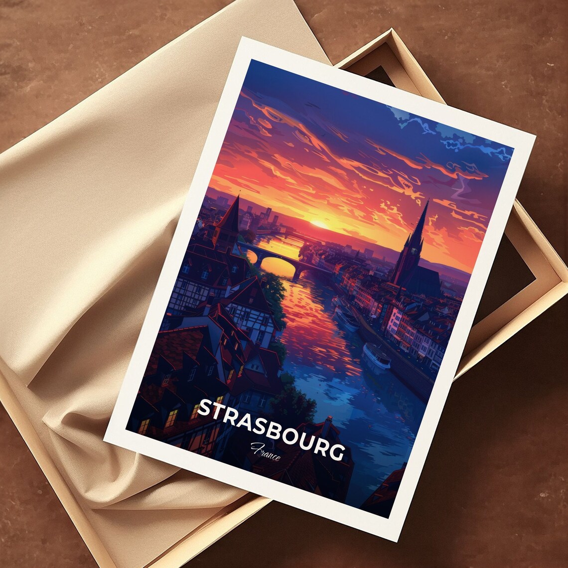 Strasbourg France Rhine River Cathedral Sunset Cityscape Travel Poster - Image 3