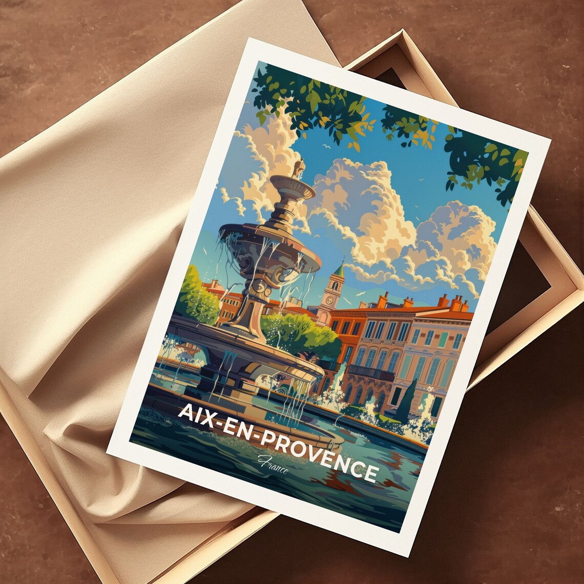 Aix En Provence France Fontaine De La Rotonde Square Travel Poster - Image 3