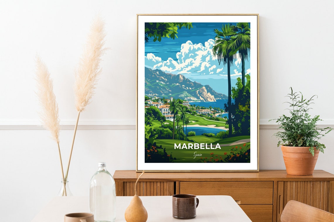 Marbella Golf Resort Palm Coast Mountains Spain Vintage Travel Poster - Image 2