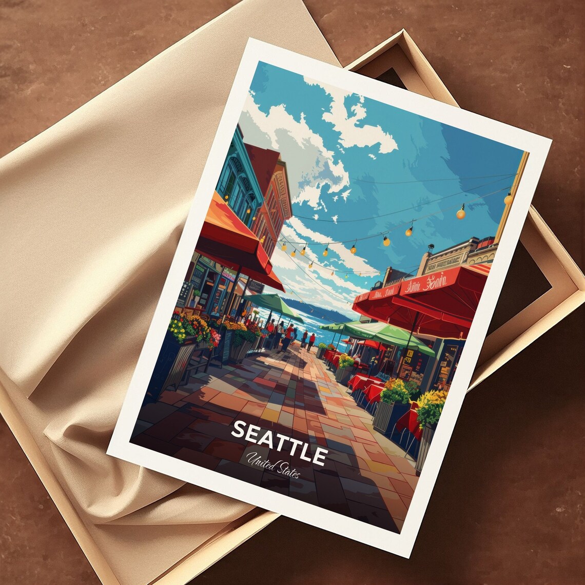 Seattle Washington Pike Place Market Flower Stalls Travel Poster - Image 3