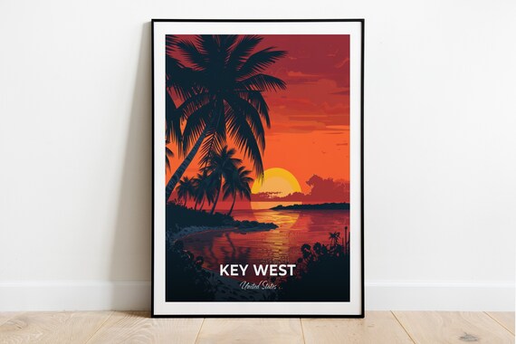 Key West Sunset Key Beach Palm Tree Silhouette Travel Poster