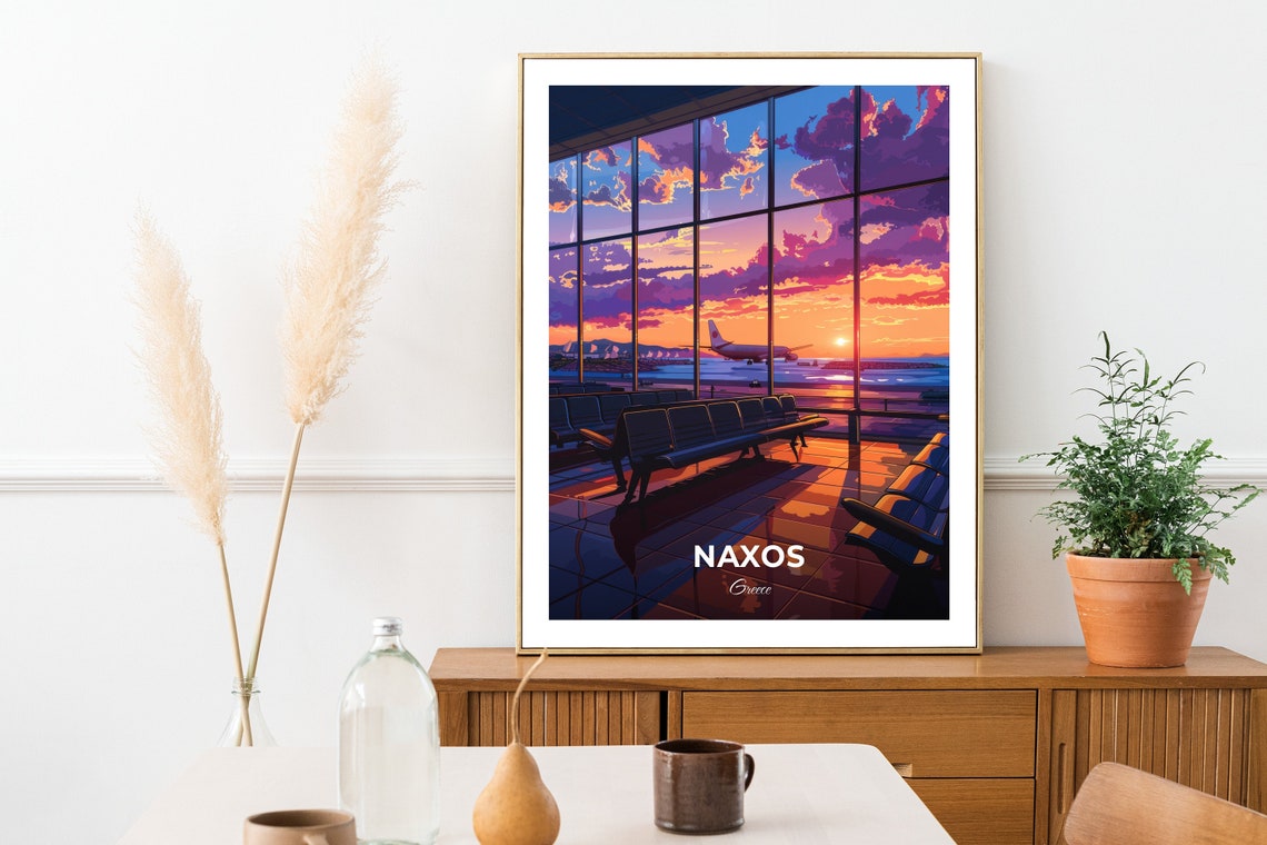 Naxos Travel Poster Naxos Island National Airport City Print Cityscape Artwork Birthday Wedding Gift Wall Art Location Print - Image 2