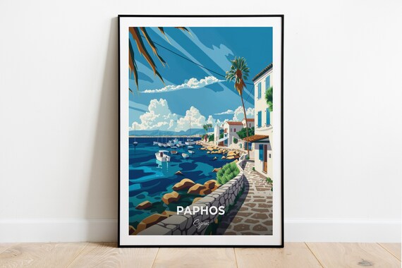 Paphos Cyprus Bright Sunny Harbor Boats Charming Seaside Town Poster