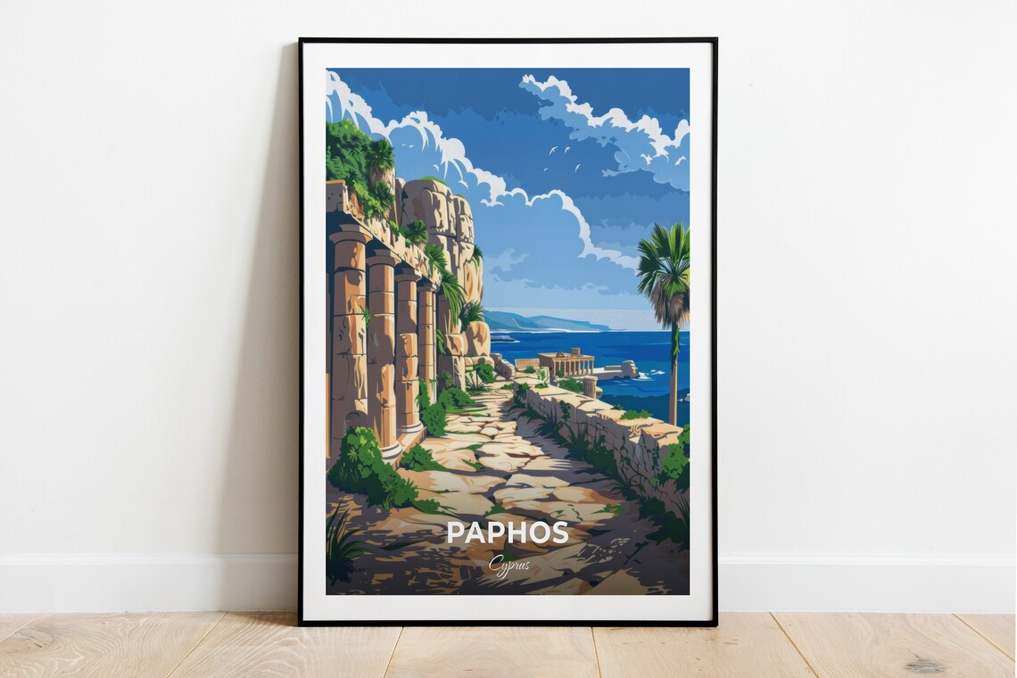 Paphos Cyprus Tombs of the Kings Ancient Ruins Coast Travel Poster