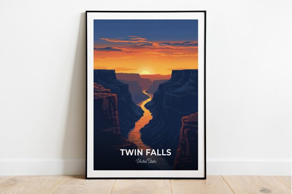 Twin Falls Sunset Canyon With Glowing River United States Travel Poster