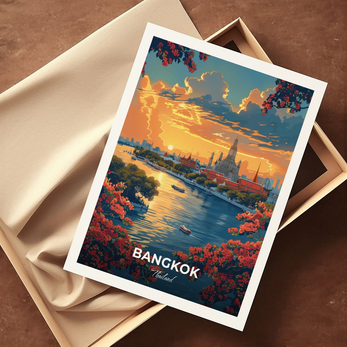 Bangkok Thailand Rattanakosin Sunset River Temple View Travel Poster - Image 3