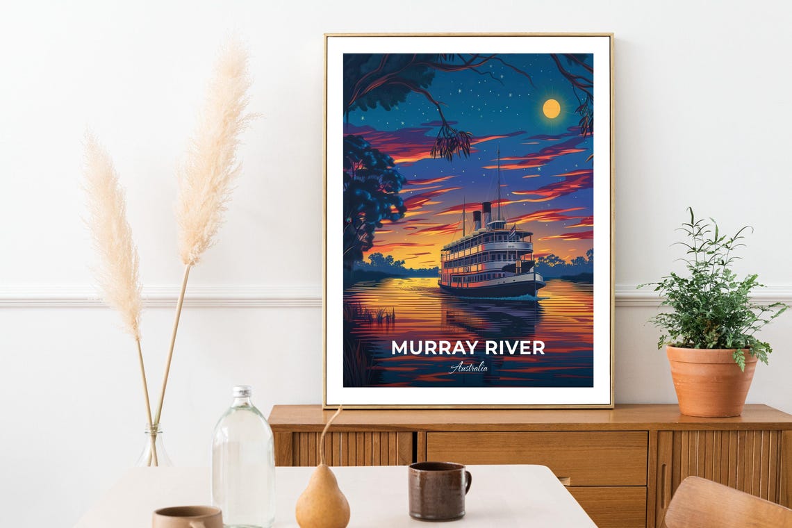 Murray River Australia Paddle Steamer Sunset Moonlight Travel Poster - Image 3