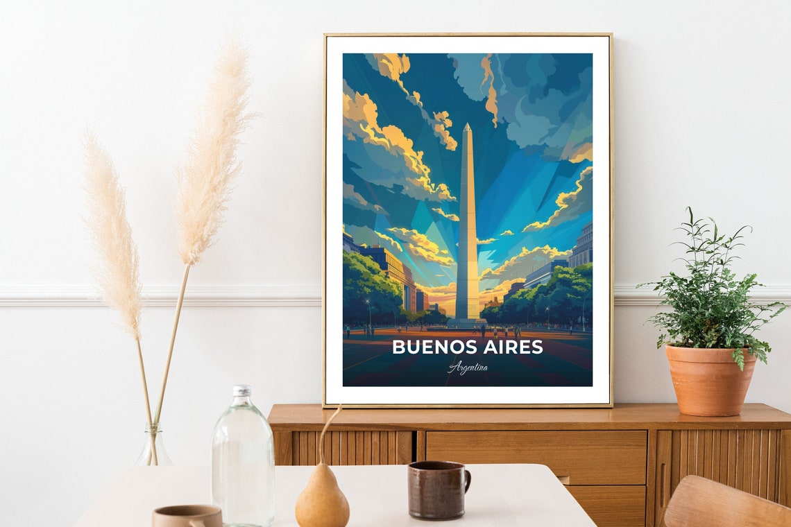 Buenos Aires Argentina Iconic Obelisco Sunset Avenue Travel Poster - Image 2
