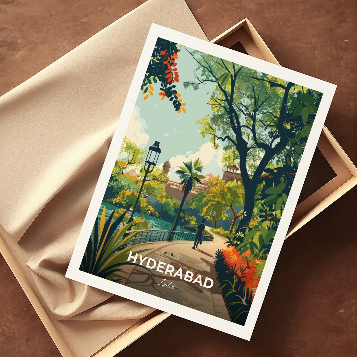 Hyderabad India Lush Gardens Park Travel Illustration Poster - Image 3