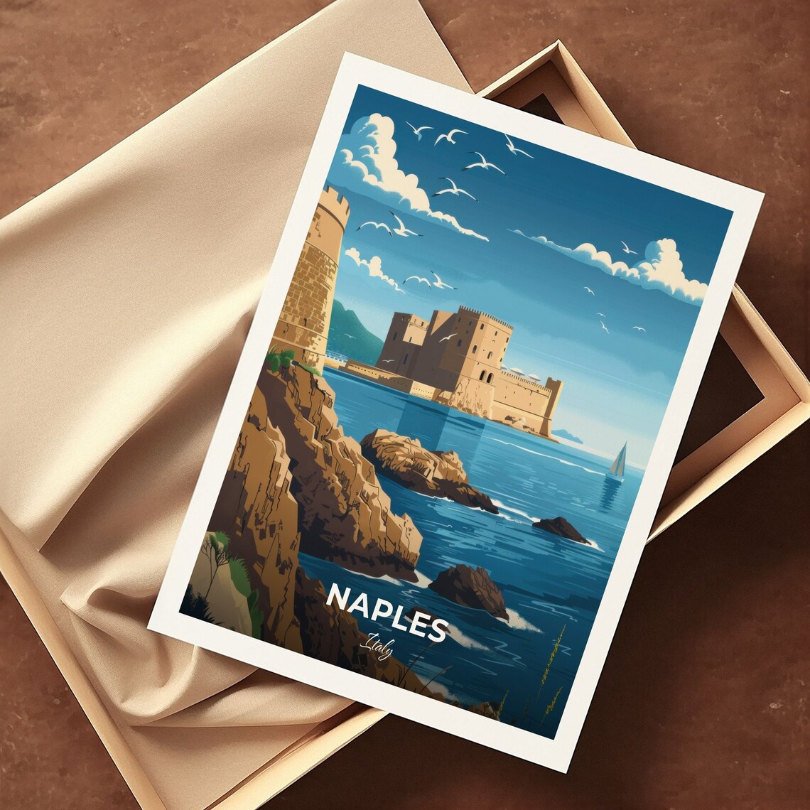 Naples Italy Castel dell Ovo Seaside Fortress Vintage Poster - Image 3