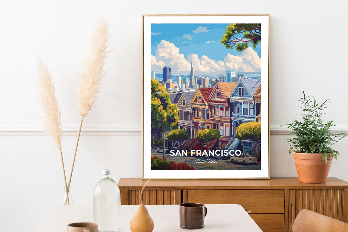San Francisco Painted Ladies Victorian Houses Skyline Poster - Image 2