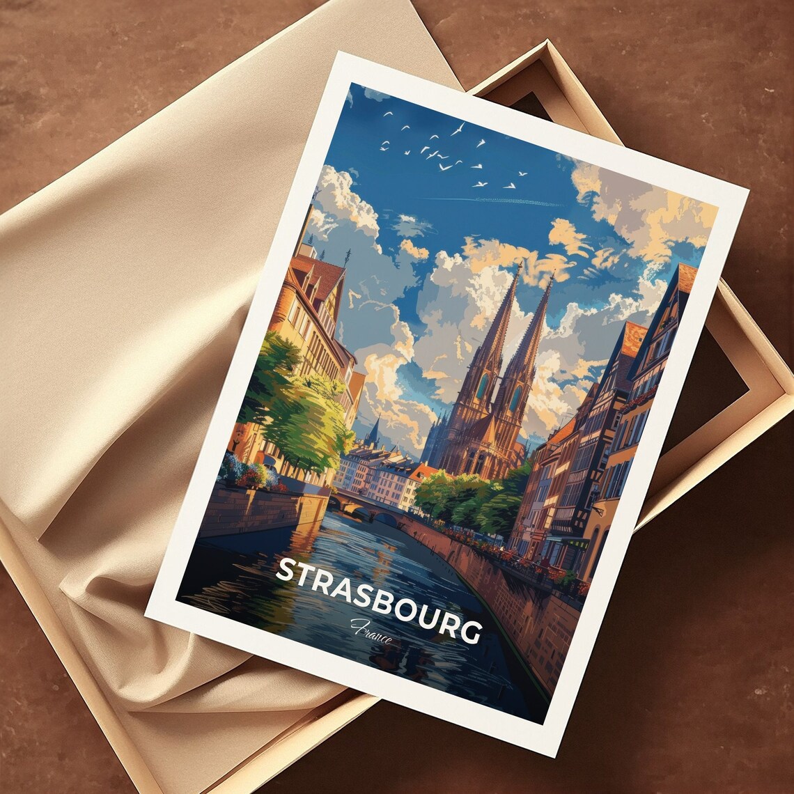 Strasbourg Cathedral Riverside Old Town France Vintage Travel Wall Art - Image 3