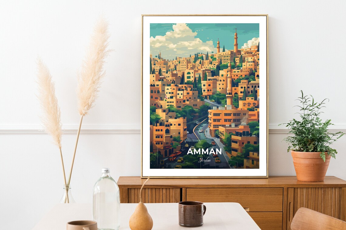 Amman Downtown Golden Stone Buildings Jordan Cityscape Travel Poster - Image 2