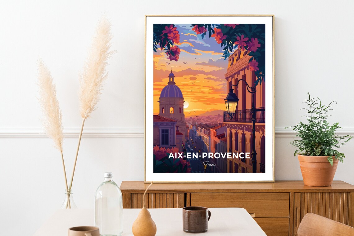 Aix en Provence France Sunset Church Tower Vintage Travel Poster - Image 2