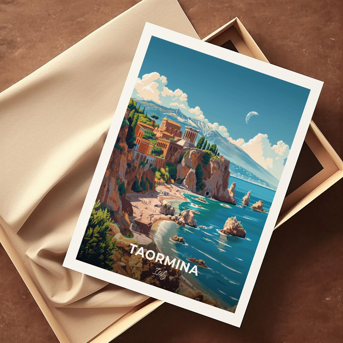 Taormina Italy Ancient Theatre Coast Mount Etna Travel Poster - Image 4