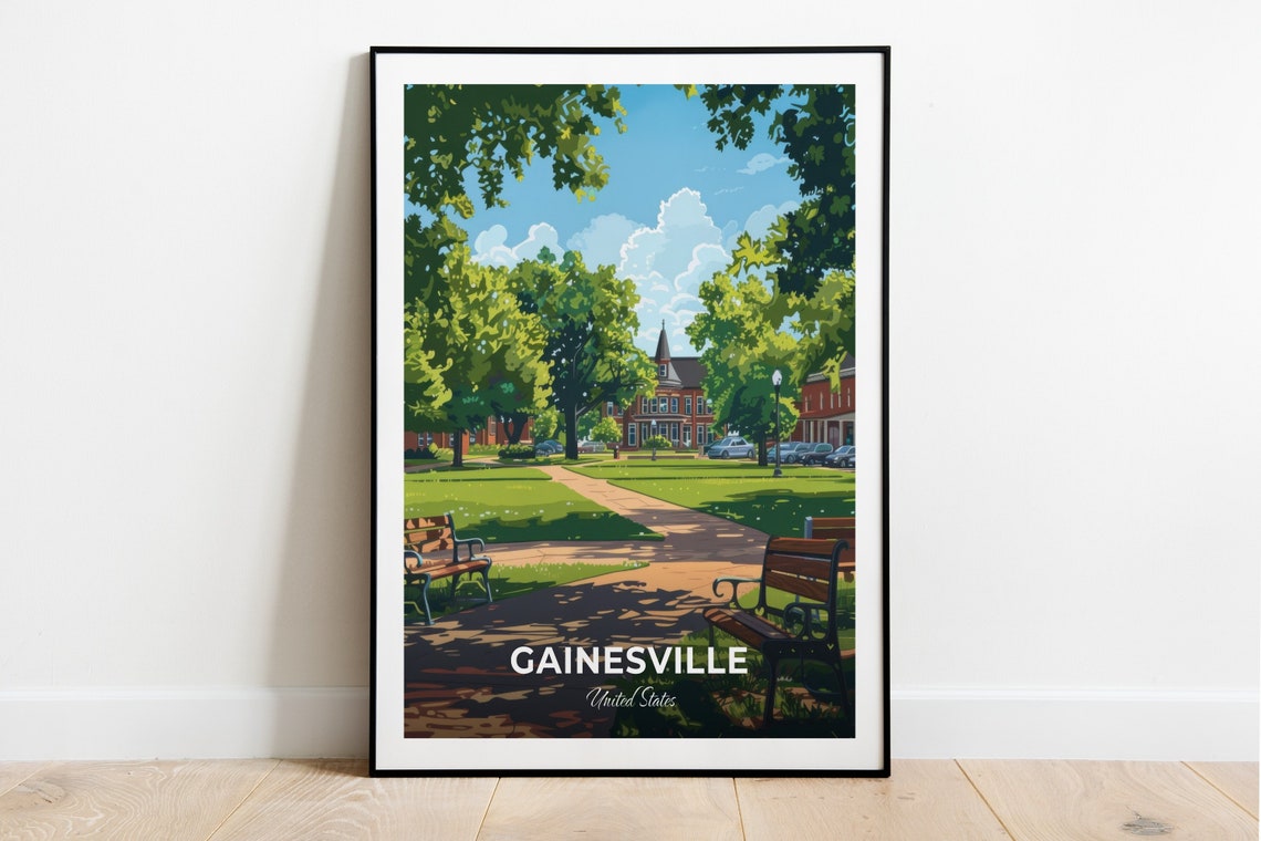 Gainesville Depot Park Tree Lined Walking Path Travel Poster