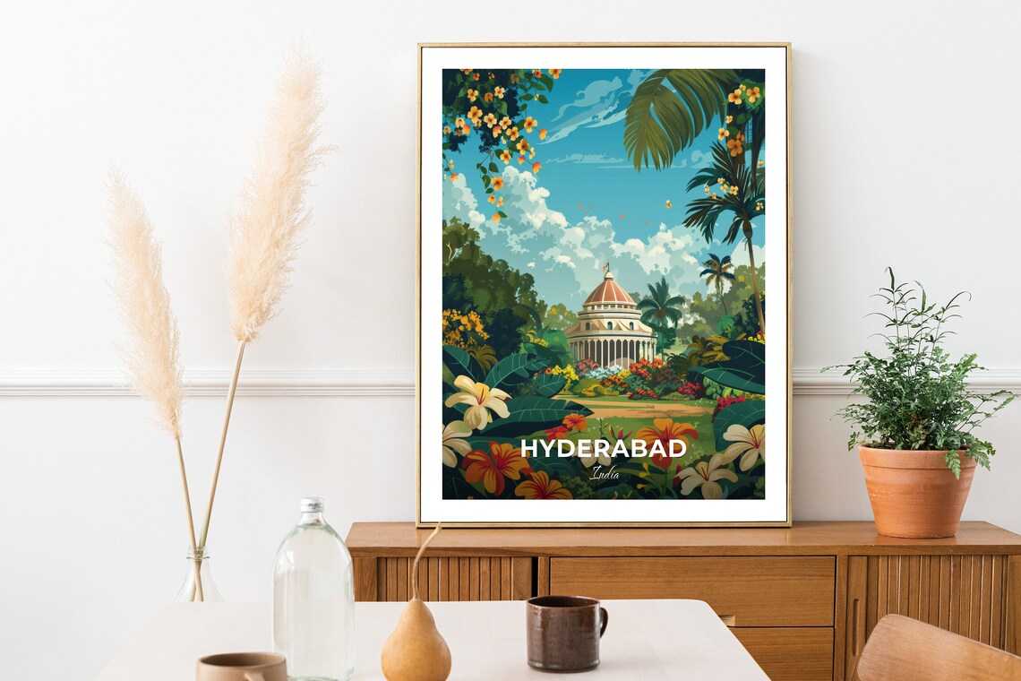 Hyderabad Botanical Garden Domed Pavilion Tropical Travel Poster - Image 2