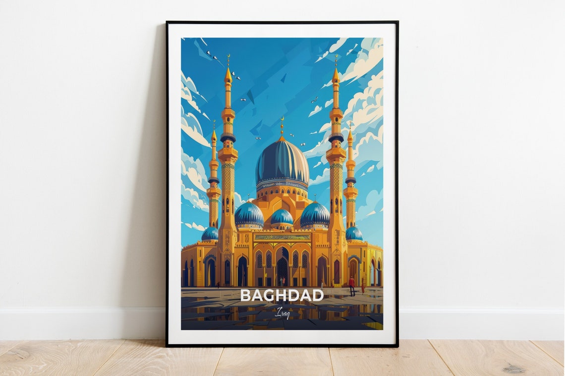 Baghdad Abu Hanifa Mosque Golden Domes Skyline Travel Scene Poster