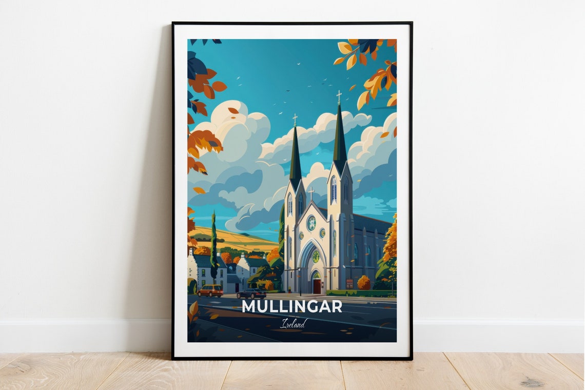 Mullingar Ireland Cathedral Twin Spires Autumn Cityscape Poster