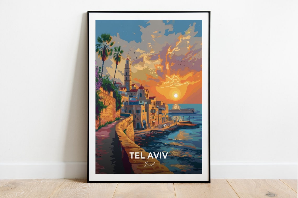 Tel Aviv Jaffa Old City Harbor Promenade Sunset Israel Travel Poster