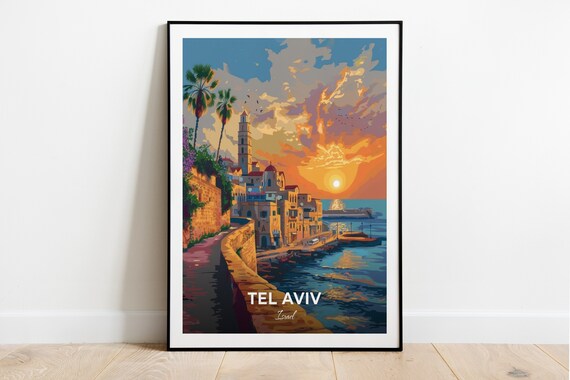 Tel Aviv Jaffa Old City Harbor Promenade Sunset Israel Travel Poster
