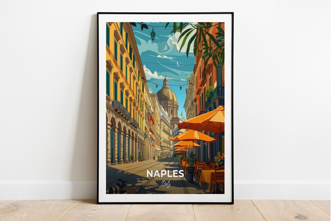 Naples Italy Piazza Del Plebiscito Sunny Street Travel Poster
