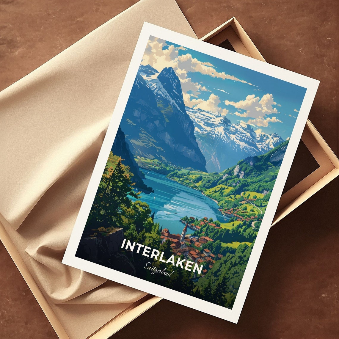 Interlaken Turquoise Alpine Lake Village Mountain Panorama Poster - Image 3