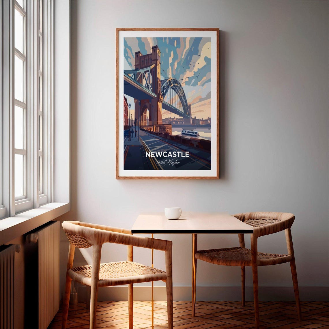 Newcastle United Kingdom Tyne Bridge Dusk River Art View Poster - Image 2