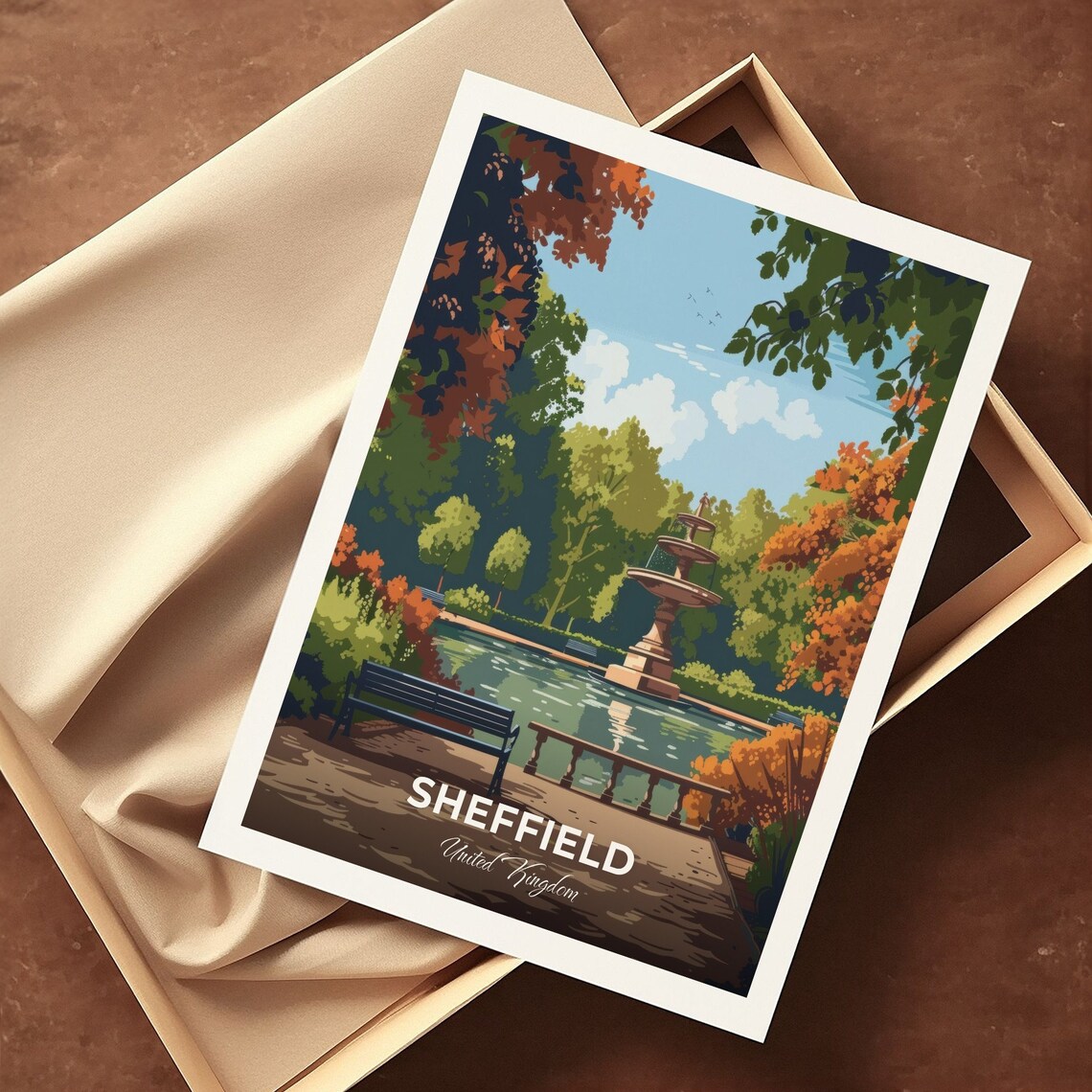 Sheffield England Botanical Gardens Fountain Pond Autumn Garden Poster - Image 3
