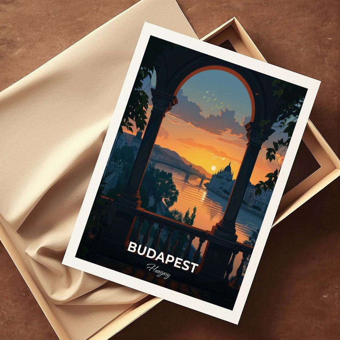 Budapest Hungary Parliament Sunset Arch Danube View Travel Poster - Image 3