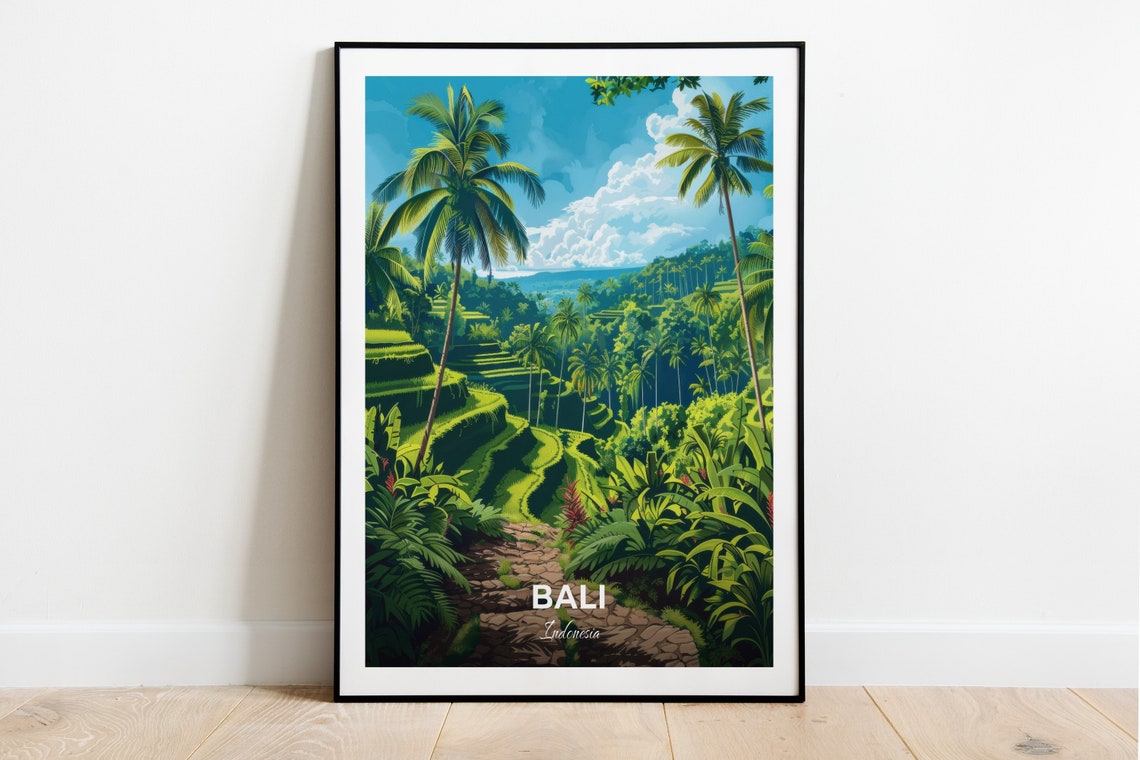 Bali Tegallalang Rice Terraces Palm Path Jungle Travel Poster