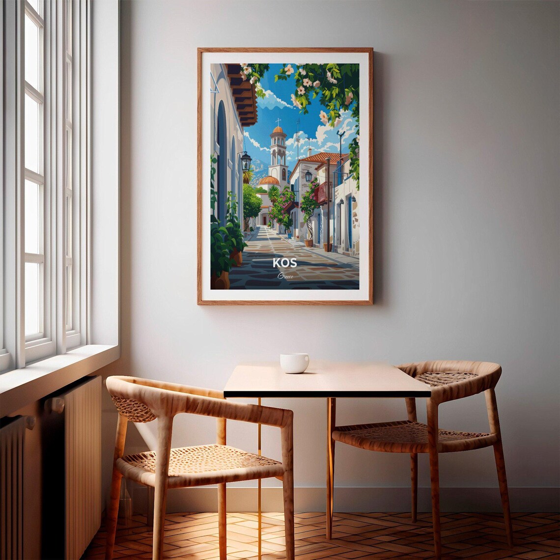 Kos Greece Old Town Street Church Flowers Sunny Art View Poster - Image 2