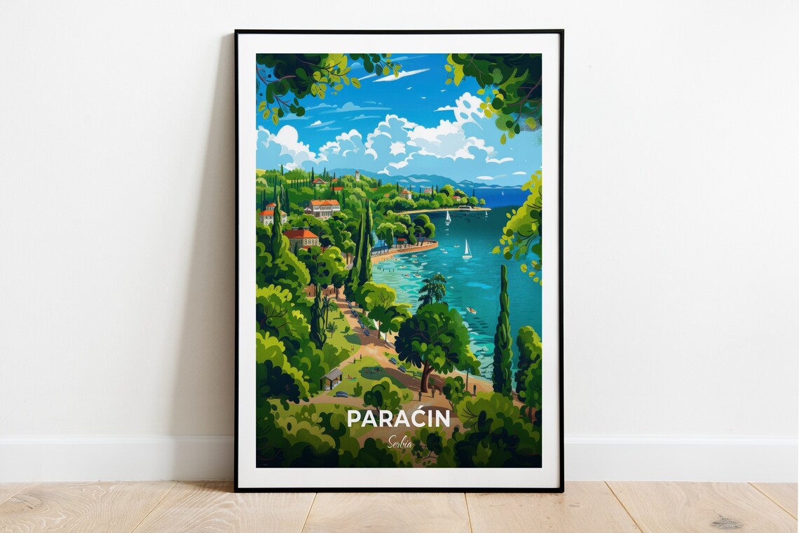 Paracin Serbia Riverside Park Cypress Trees Sailboat Travel Poster