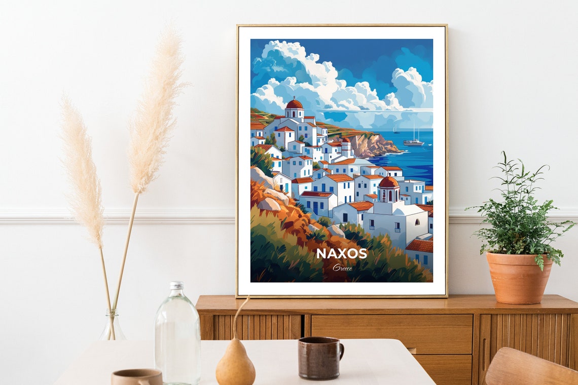 Naxos Greece Chora Whitewashed Village Vintage Travel Poster - Image 2