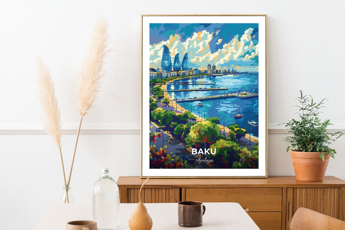 Baku Travel Poster Flame Towers City Print Cityscape Artwork Birthday Wedding Gift Wall Art Location Print Home Decor Traveler Gift - Image 2