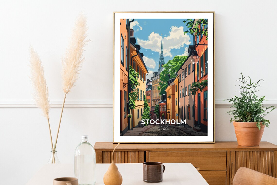 Stockholm Sweden Old Town Cobblestone Street Colorful Facades Poster - Image 2