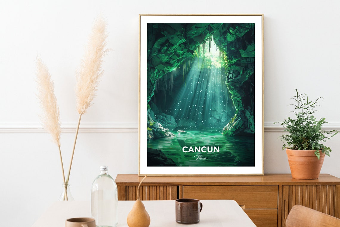 Cancun Mexico Emerald Cenote Sunbeam Underground Water Poster - Image 2
