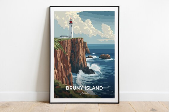 Bruny Island Australia Lighthouse on Red Cliffs Above the Sea Poster