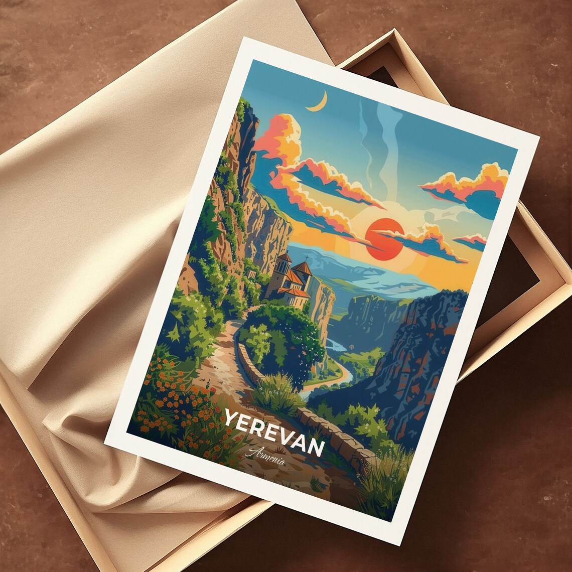 Yerevan Armenia Hrazdan Gorge Sunset Monastery Canyon Travel Poster - Image 3