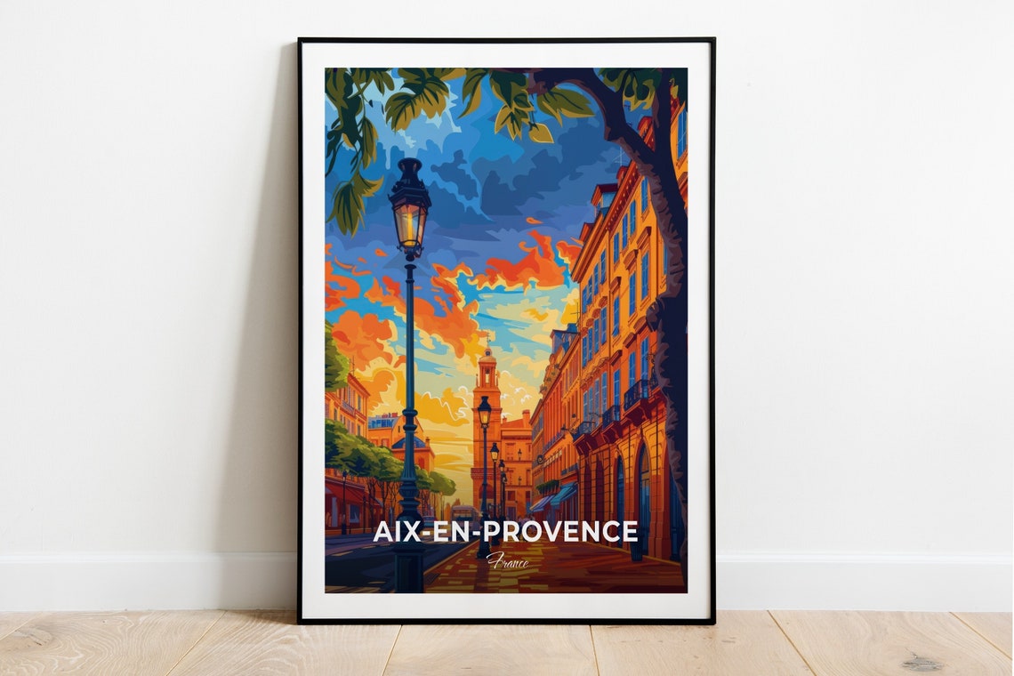 Aix-en-Provence Street Lamp at Sunset Old Town France Travel Poster