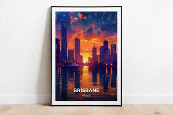 Brisbane Australia City Skyline Reflections on the River at Night Poster