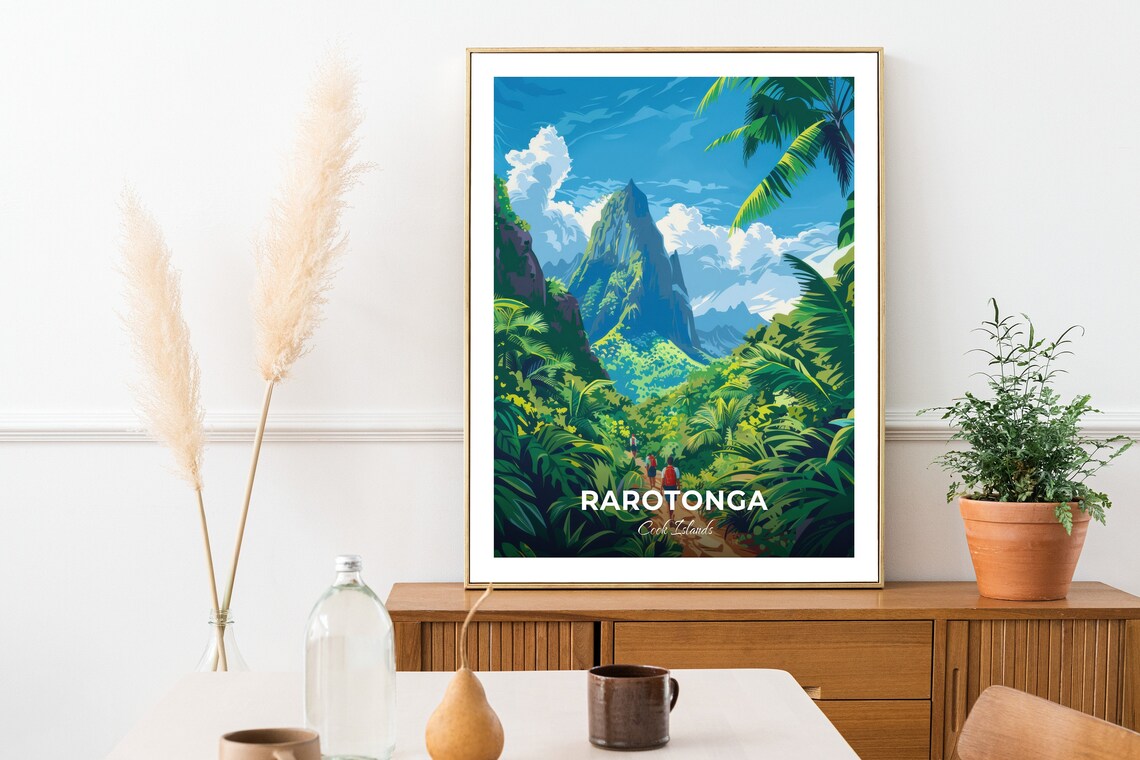Rarotonga Cook Islands Jungle Trail to a Towering Mountain Spire Poster - Image 3