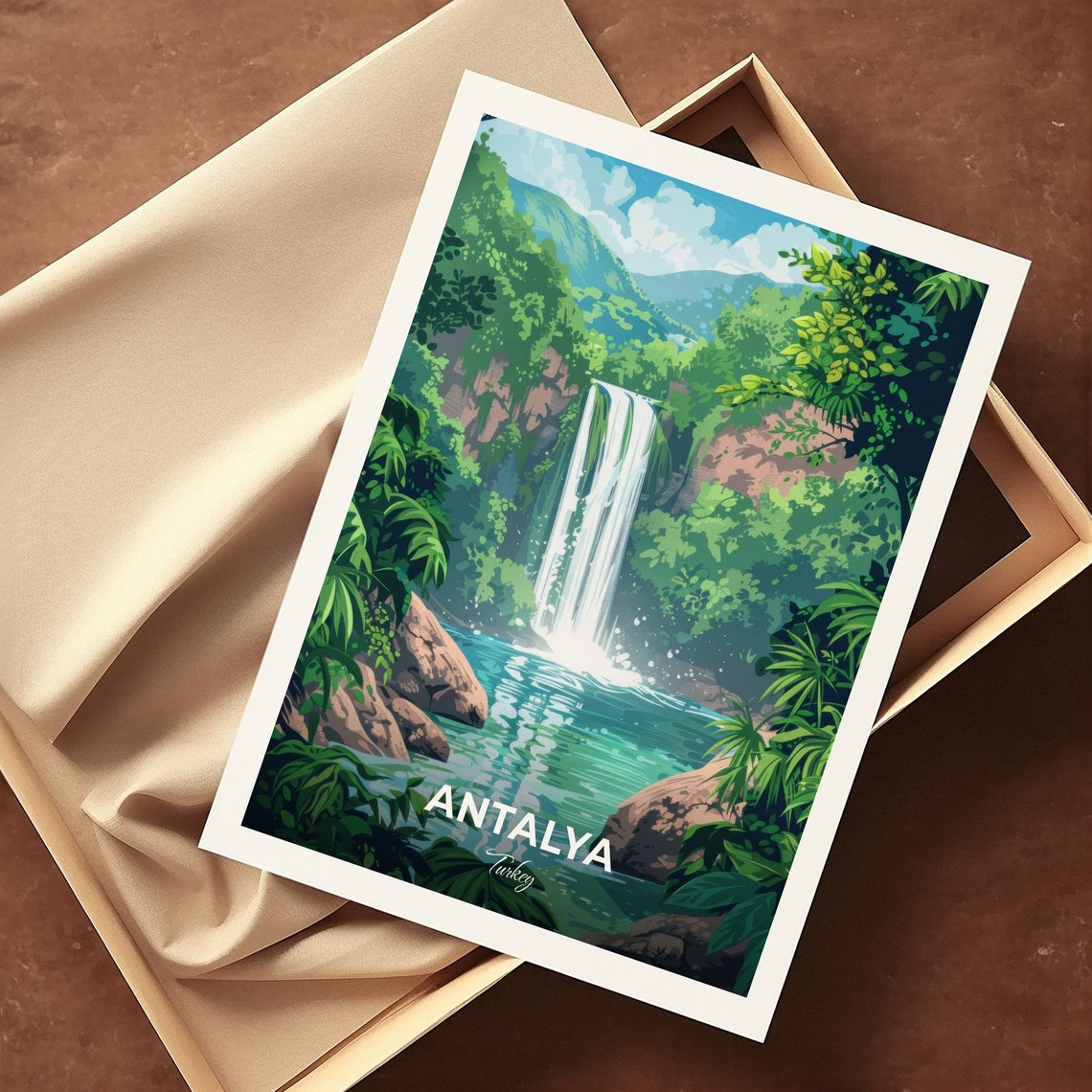Antalya Waterfall In Lush Green Forest Turkey Nature Travel Poster - Image 3