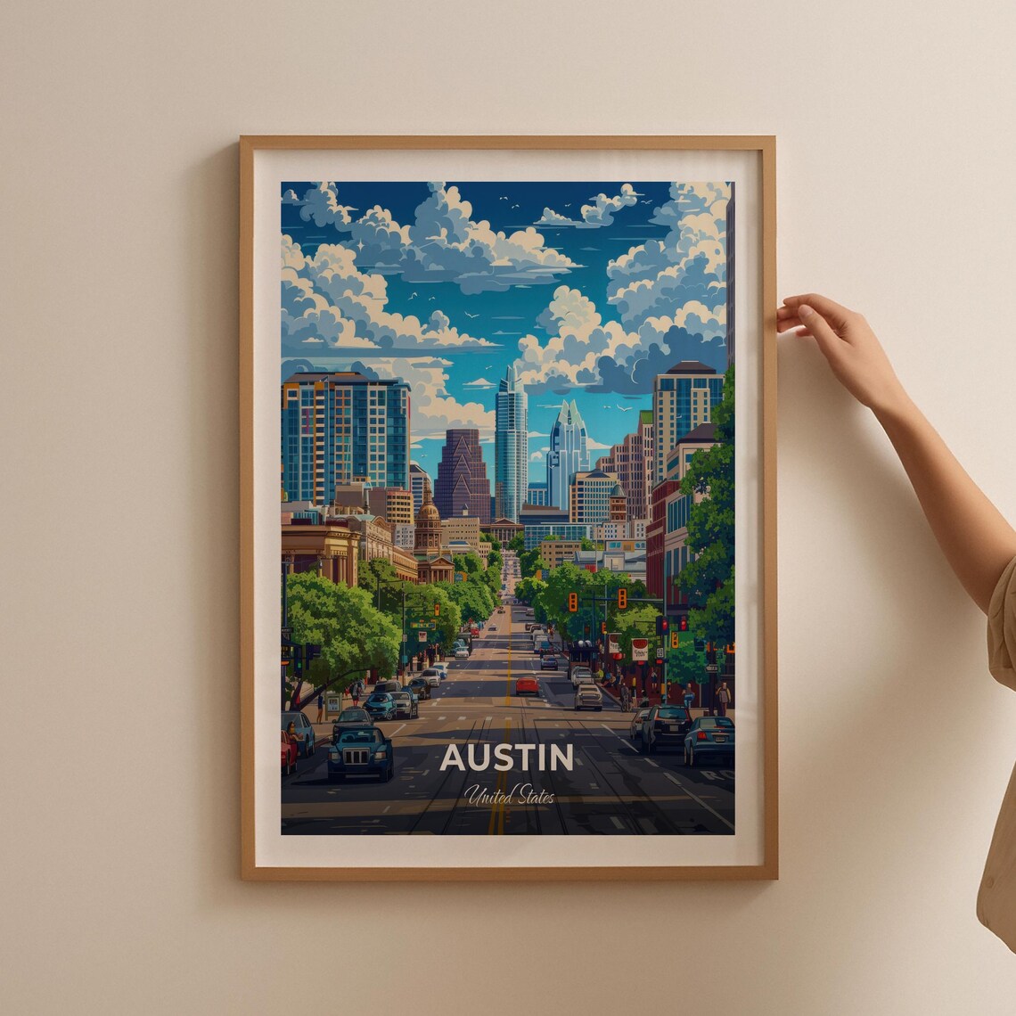 Austin Texas South Congress Avenue Skyline Vintage Travel Poster - Image 2