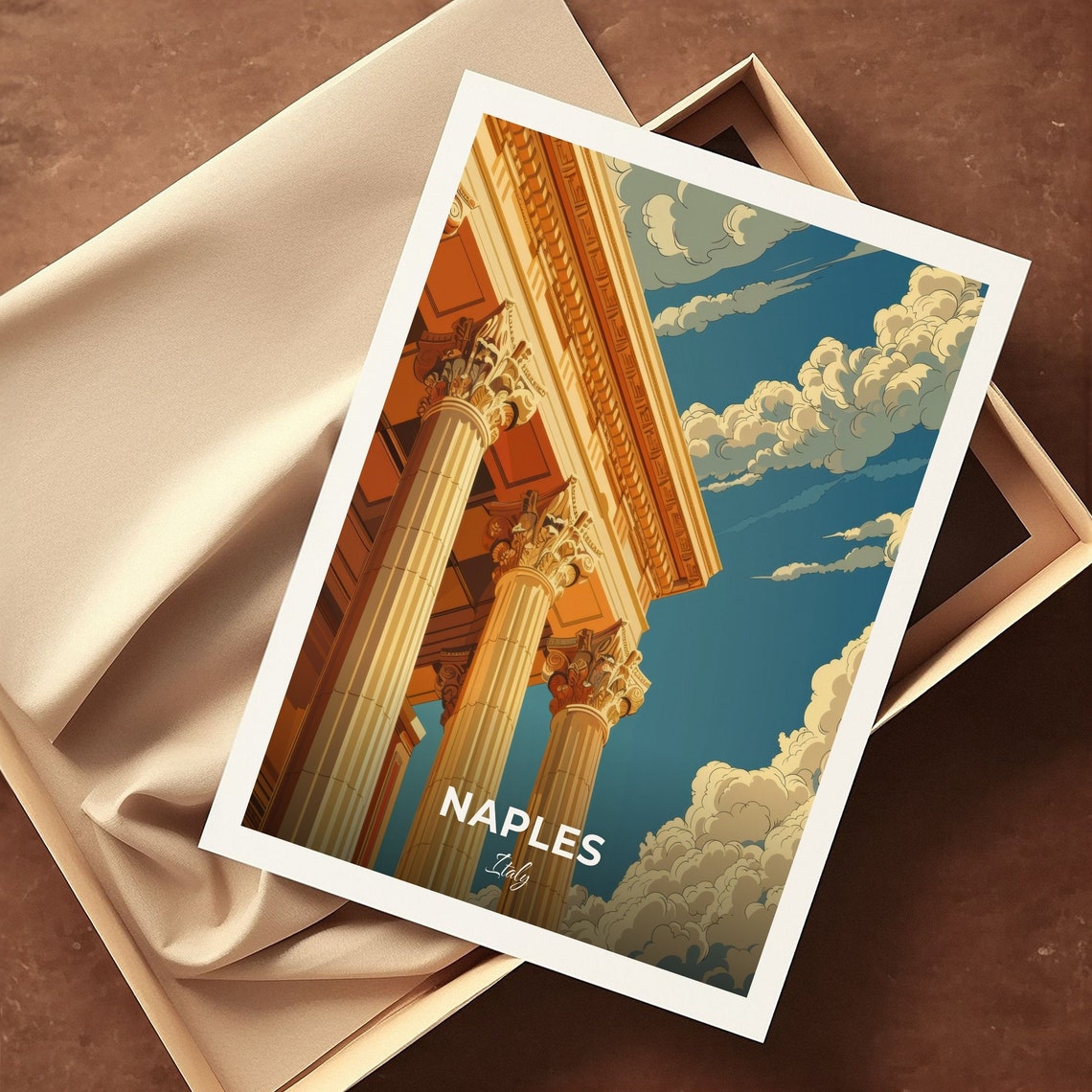 Naples Italy Archaeological Museum Columns Vintage Travel Poster - Image 3