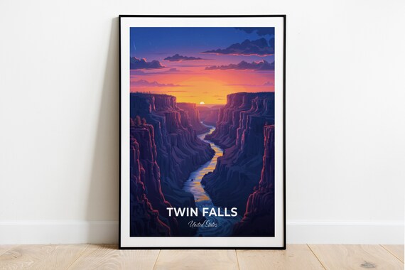 Twin Falls Idaho Snake River Canyon Sunset Travel Poster Nature Art