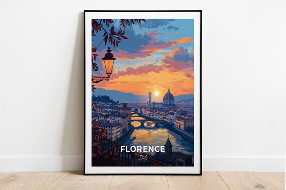 Florence Italy Sunset Duomo Arno River Skyline Travel Poster