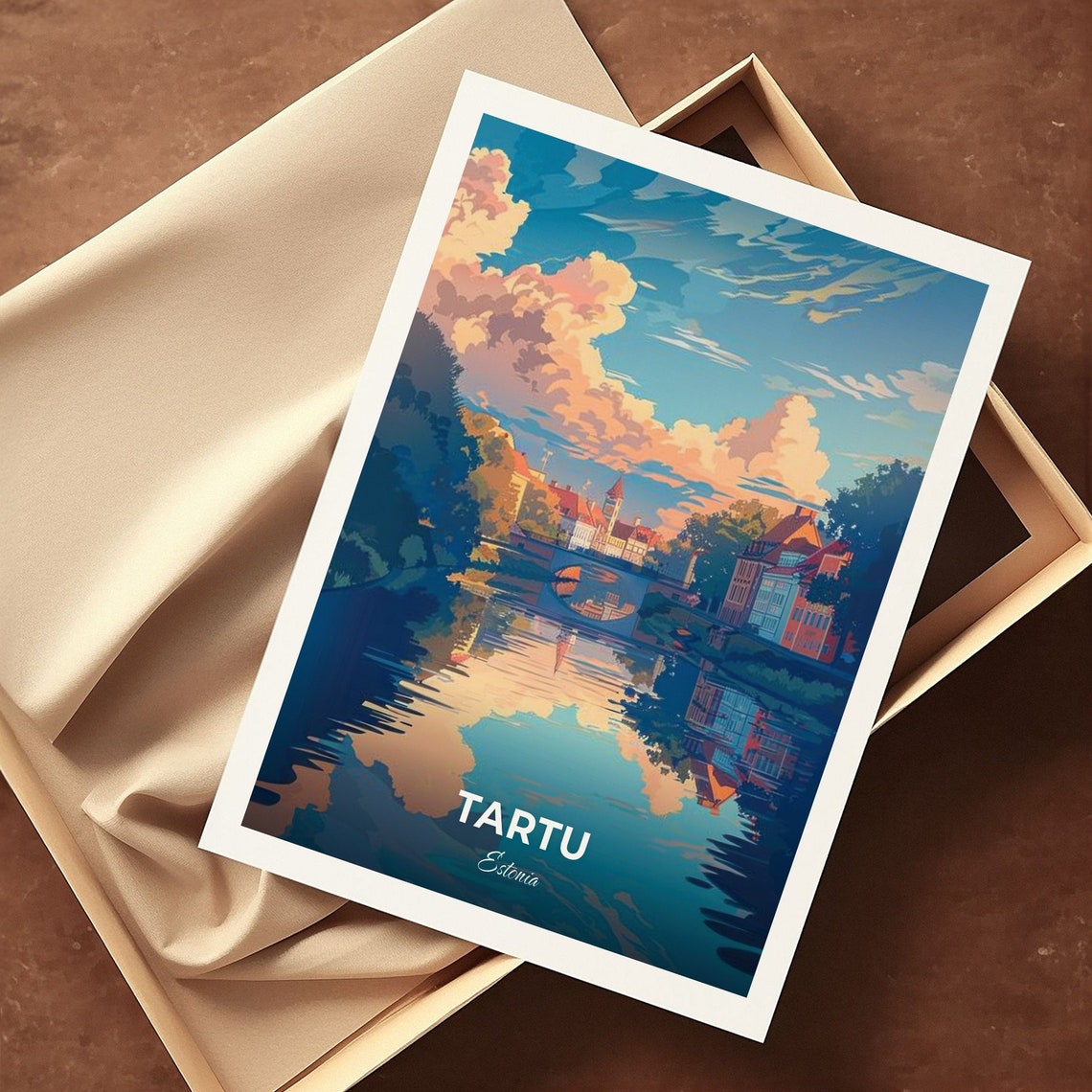 Tartu Estonia Emajogi River Bridge Old Town Skyline Travel Poster - Image 3